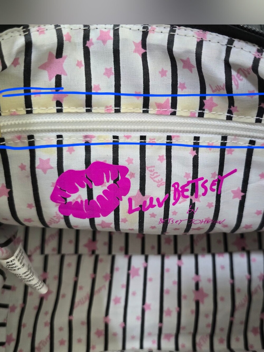 BETSEY JOHNSON luv betsey Quilted Striped Tote Crossbody Purse Bag Purple Black - Picture 16 of 16